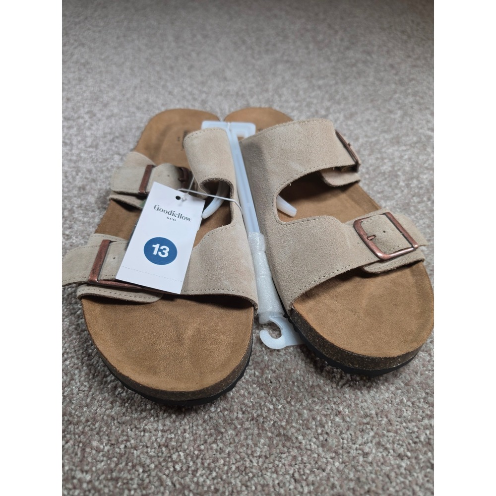 Goodfellow & Co Saul Suede Two-Band Slide Sandals Tan Mens 13 NEW